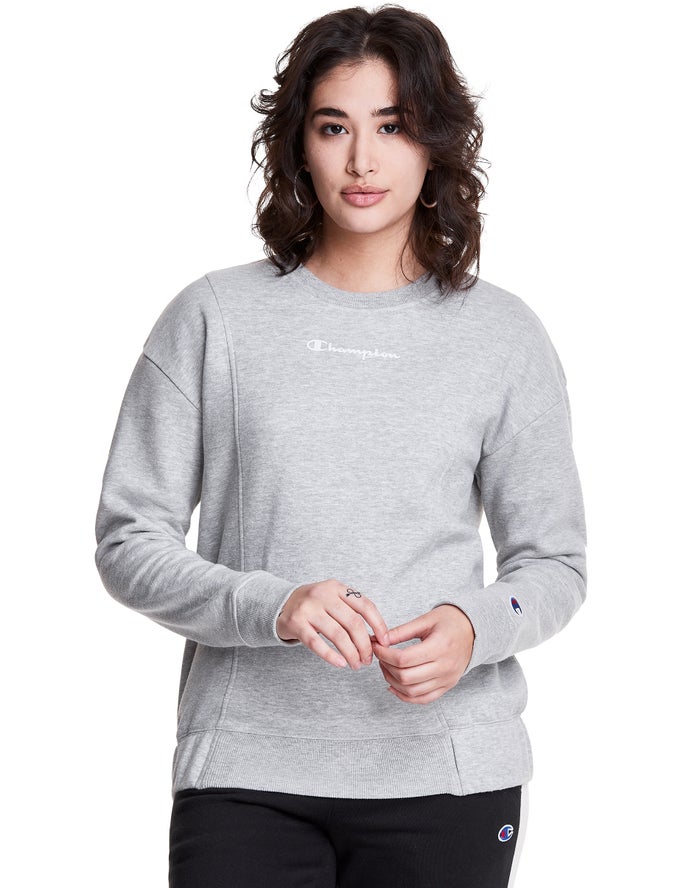 Champion Womens Sweatshirt NZ - Fleece Crew Grey ( 8976-ZJXHQ )